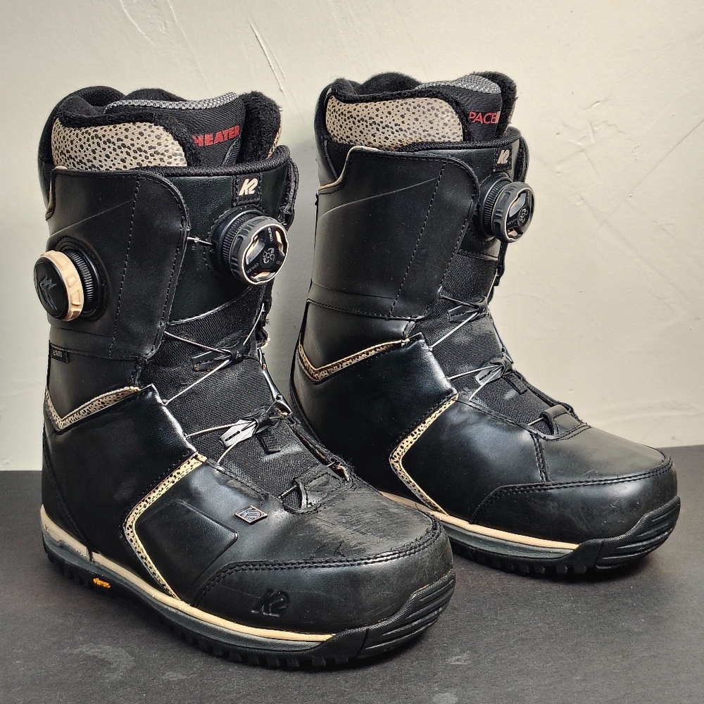 K2 Estate Snowboarding Boots Womens Size 6 Black Leopard Print‎ Boa Vibram Light